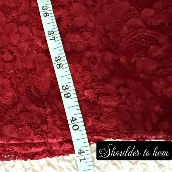 TALBOTS Romantic Red Lace Dress Half Sleeve Midi A Line Classic Lined Sz 2/4 - Picture 12 of 13